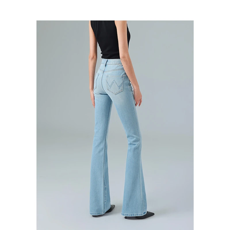 店主推荐/特调青光浅蓝色微喇叭牛仔裤女高腰四面弹2025春季新款