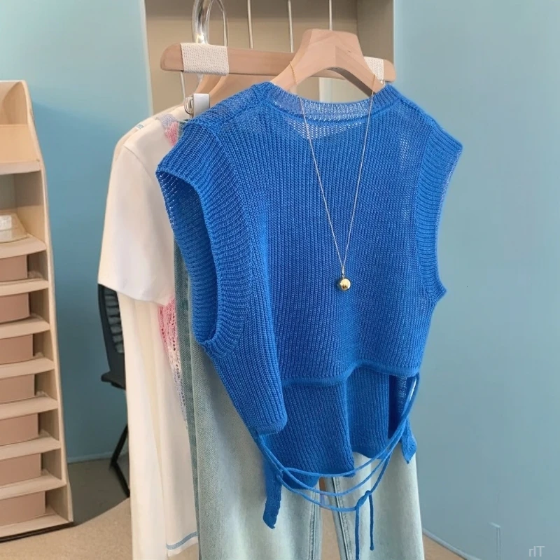 港系小心机后背系带冰丝针织背心女2025夏季镂空坎肩百搭别致上衣