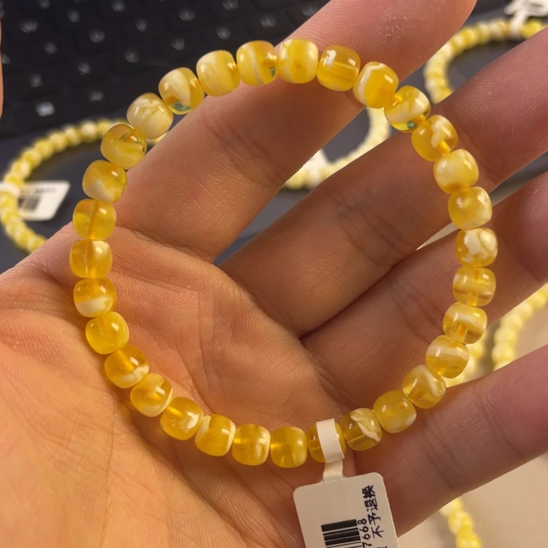 琥珀未镶嵌手链6.5mm精工高桩蜜蜡手串