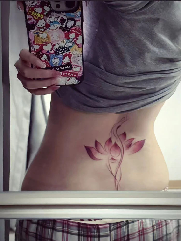 蛇缠莲花 高级国风腰部大图案彩色纹身贴纸防水持久女款遮疤贴纸