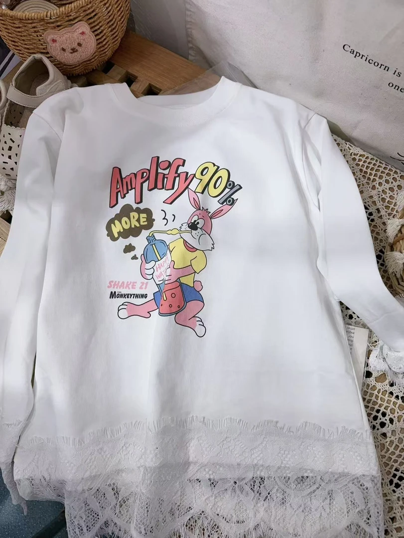 【新疆包邮】春季新款花边数码小兔T恤F630