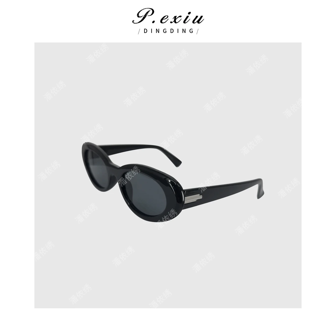 欧美椭圆形街拍复古辣妹黑色防晒墨镜方圆大脸显瘦度假太阳镜