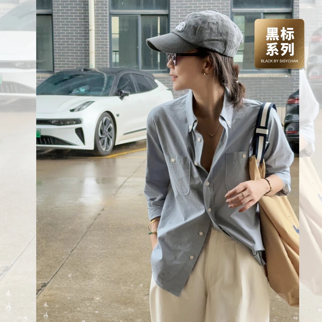 莉贝琳sisy黑标衬衫通勤百搭长袖上衣叠穿翻领外套女S25103ST03