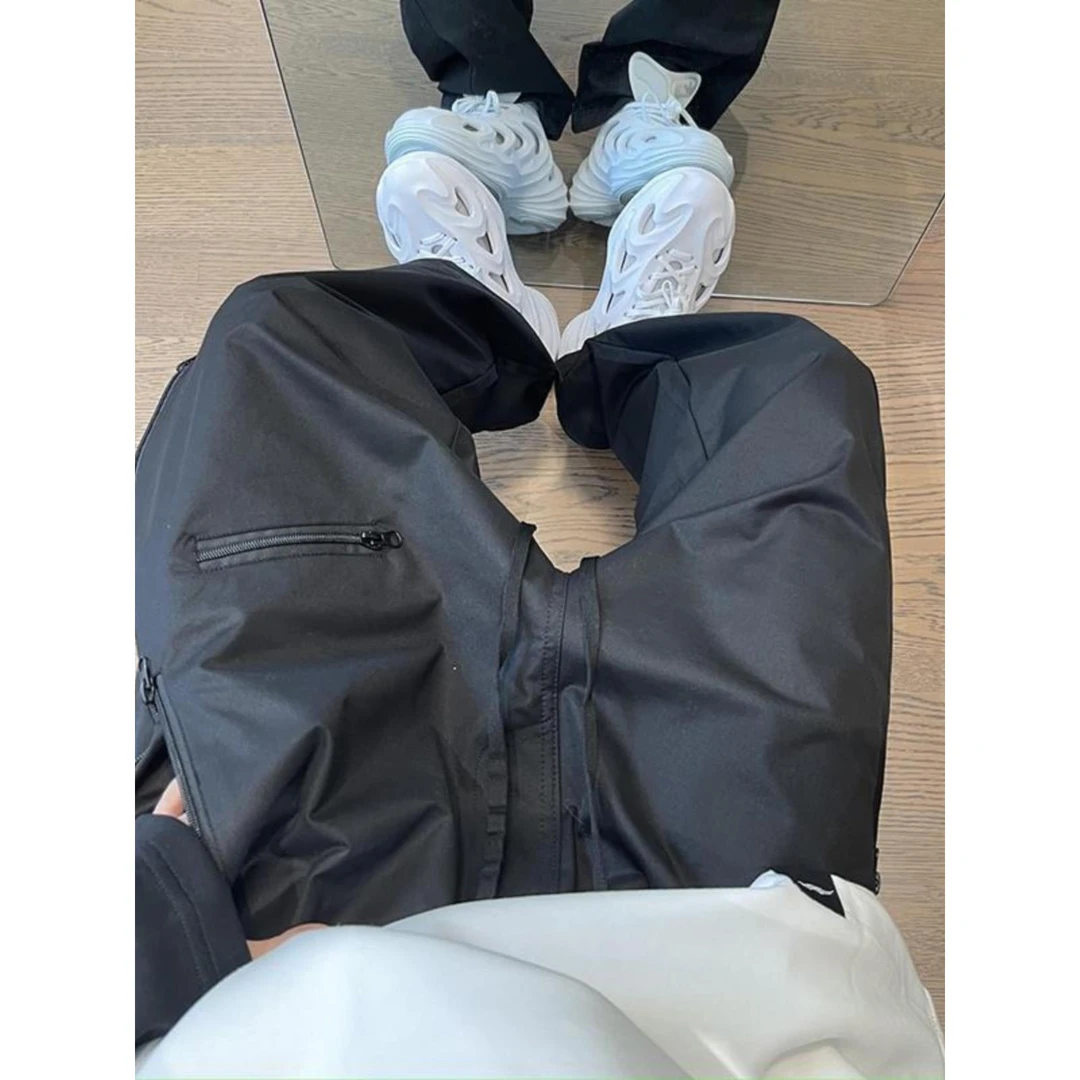 特大码300斤潮流高街机能冲锋裤男早秋拉链直筒束脚休闲长裤潮ins