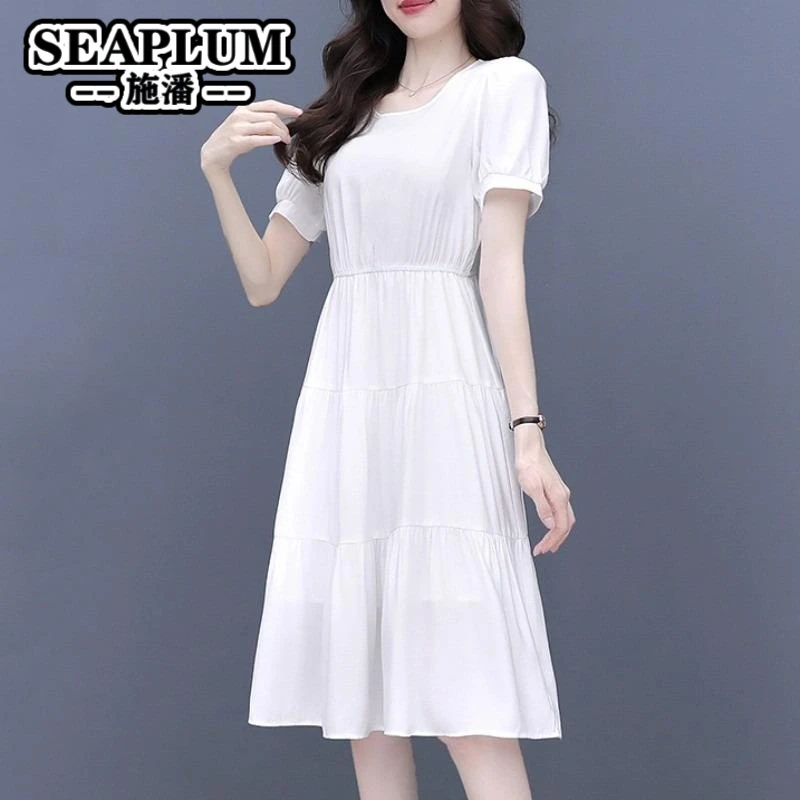 短袖连衣裙女雪纺小个子收腰显瘦气质减龄遮肚子2025夏季新款长裙