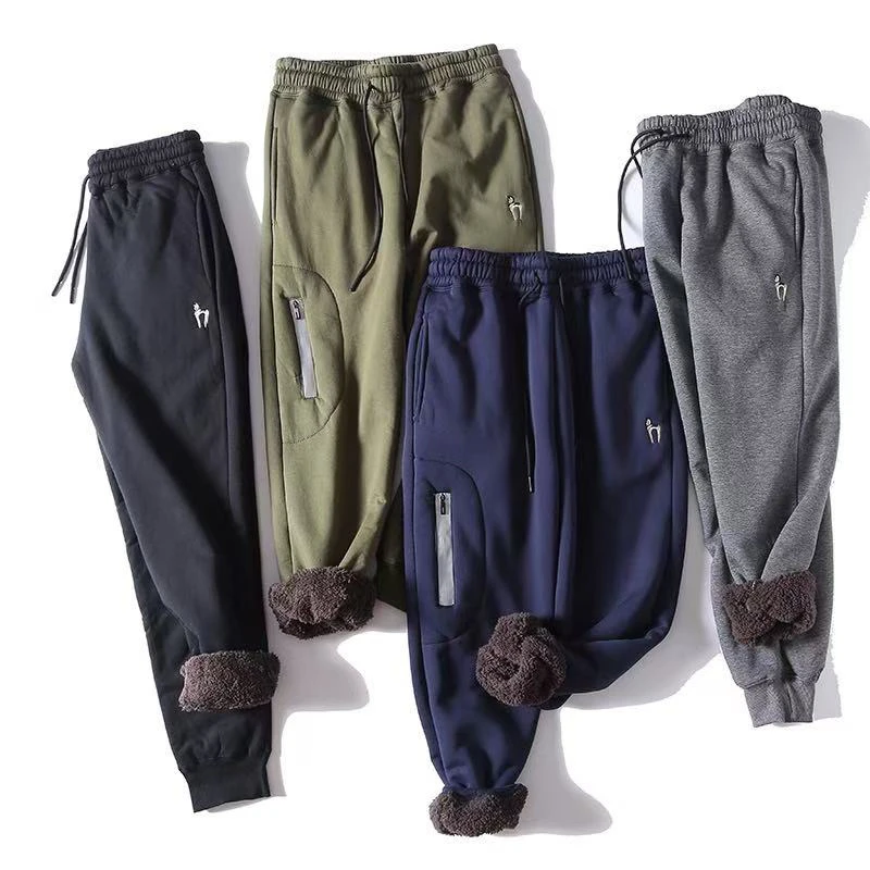 一条过冬！加绒加厚外贸男装尾货冬季休闲运动松紧腰纯色卫裤5263