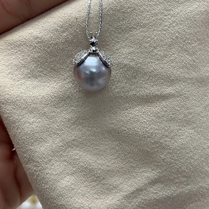 颈饰海水珍珠银S925镶嵌大溪地 11-12mm 1号