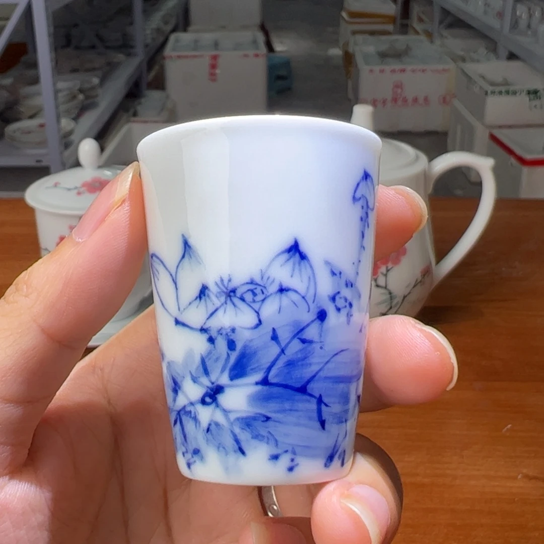 滑石子 青花闻香杯，微瑕（画片混发）
