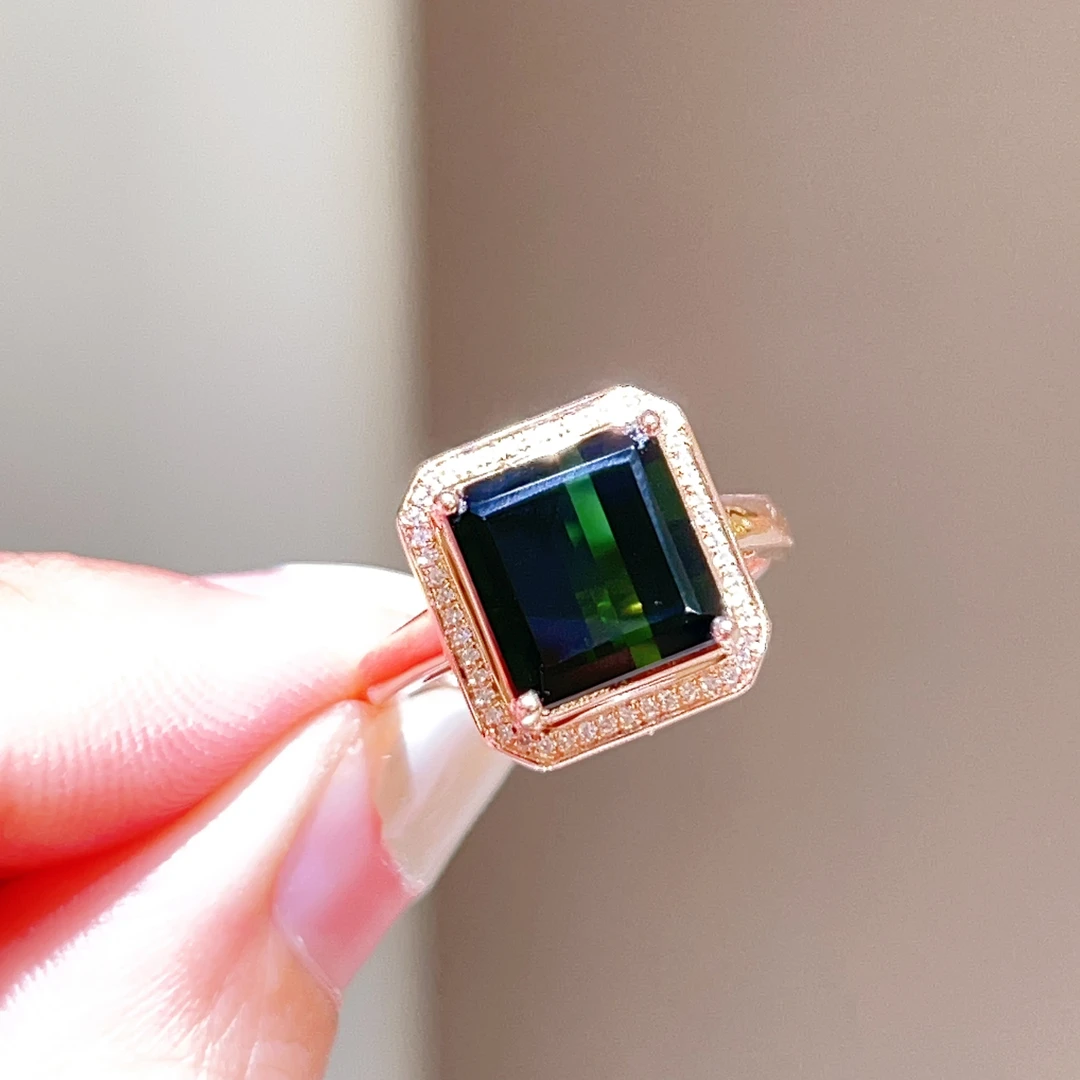 4.45ct 18k玫瑰金碧玺戒指 墨绿 3500