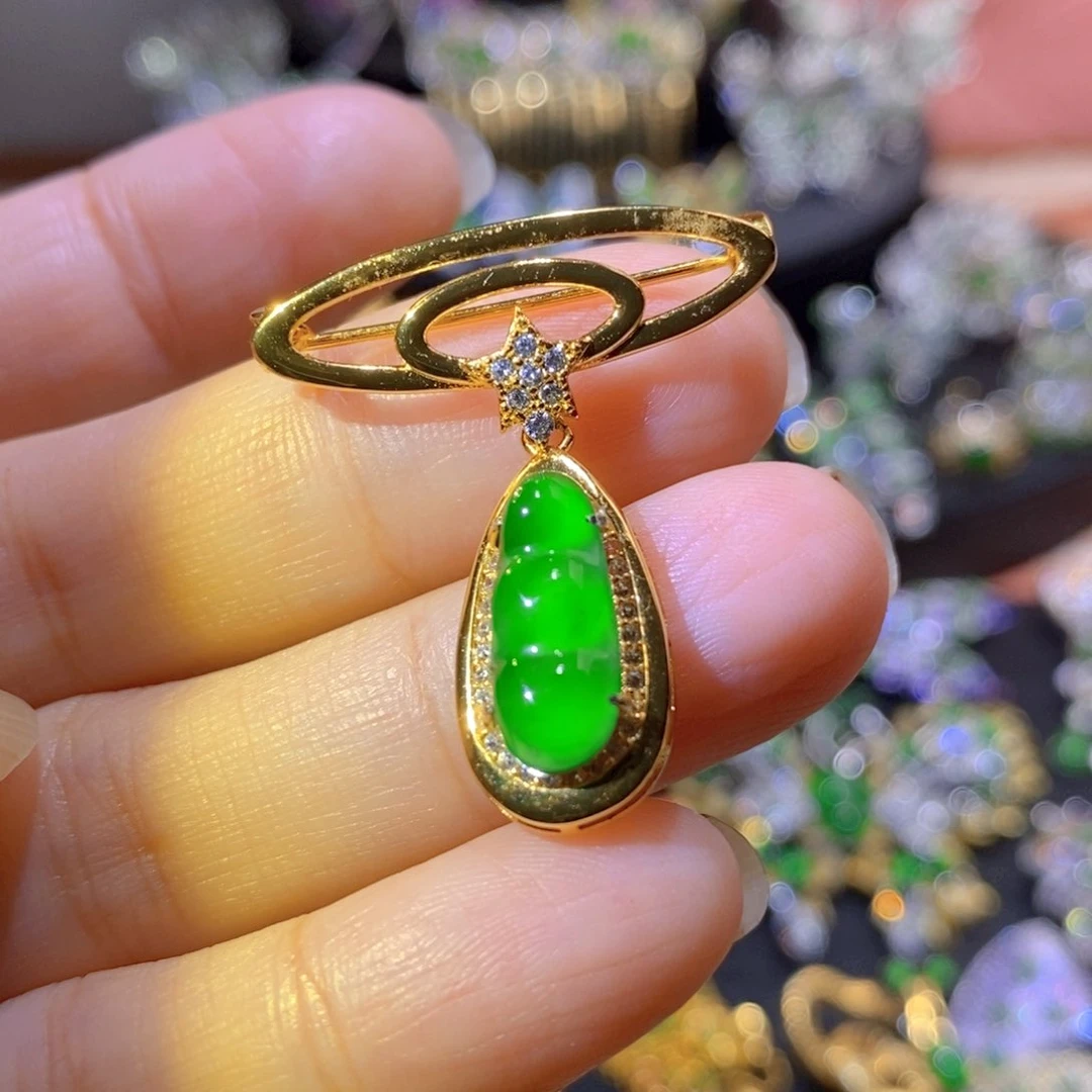 吊坠(不含链)银S925镶嵌翡翠