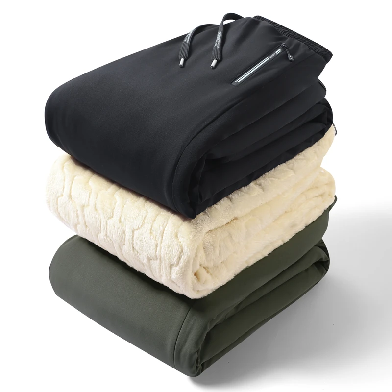 纯色加绒加厚棉裤休闲大码男加厚弹力多口袋长裤防寒