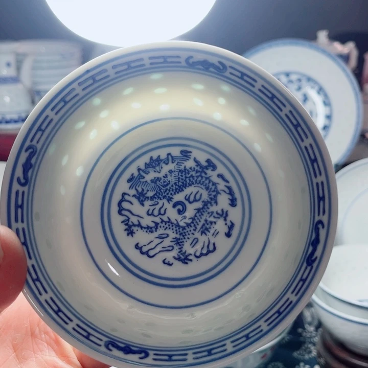 青花玲珑5寸饭碗龙纹