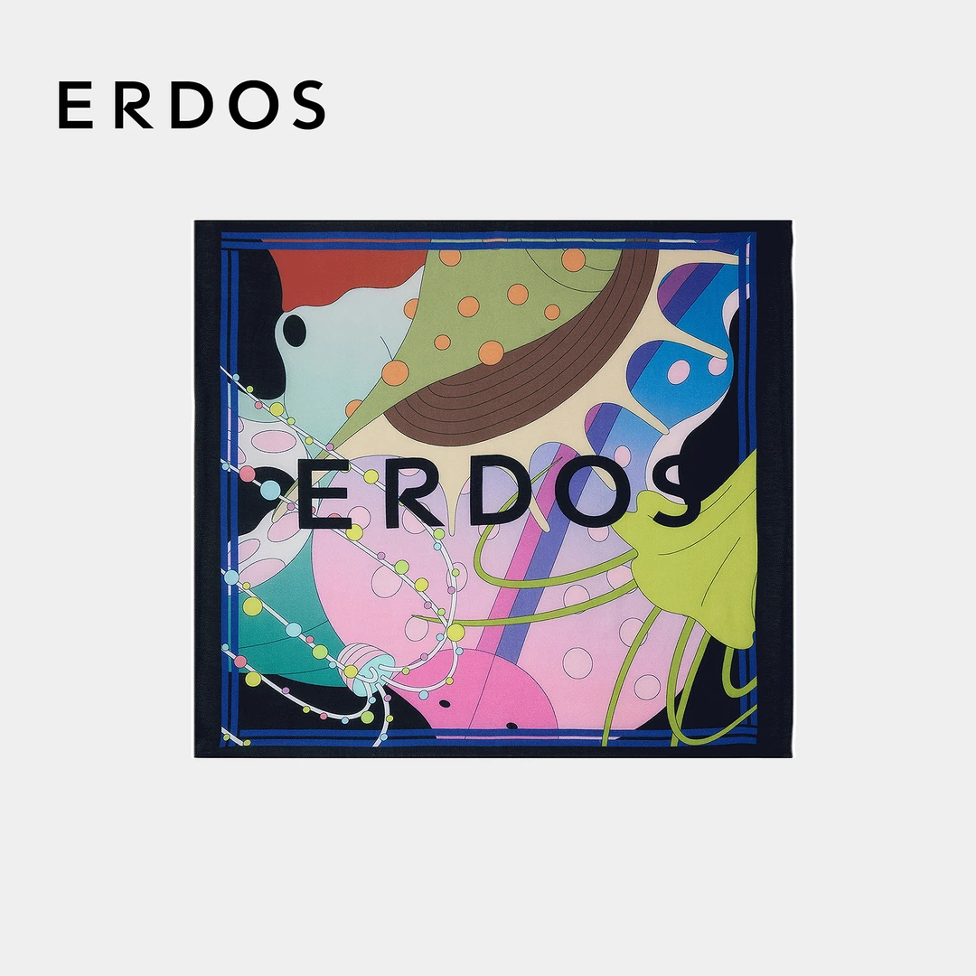 【披肩】ERDOS 山羊绒彩色几何图案撞色黑边女披肩 2026年早春新品