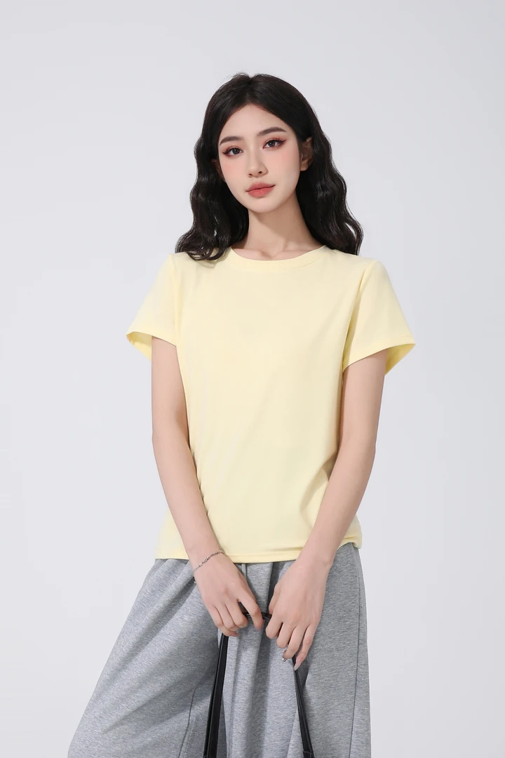 经典纯色圆领修身显瘦设计感百搭休闲短袖T恤简约夏季打底时尚A90