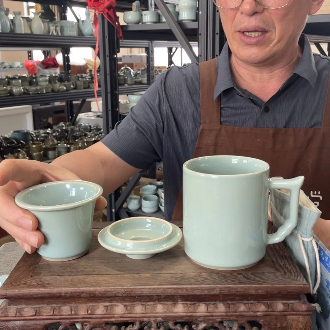 瓷片天青大义茶水分离杯