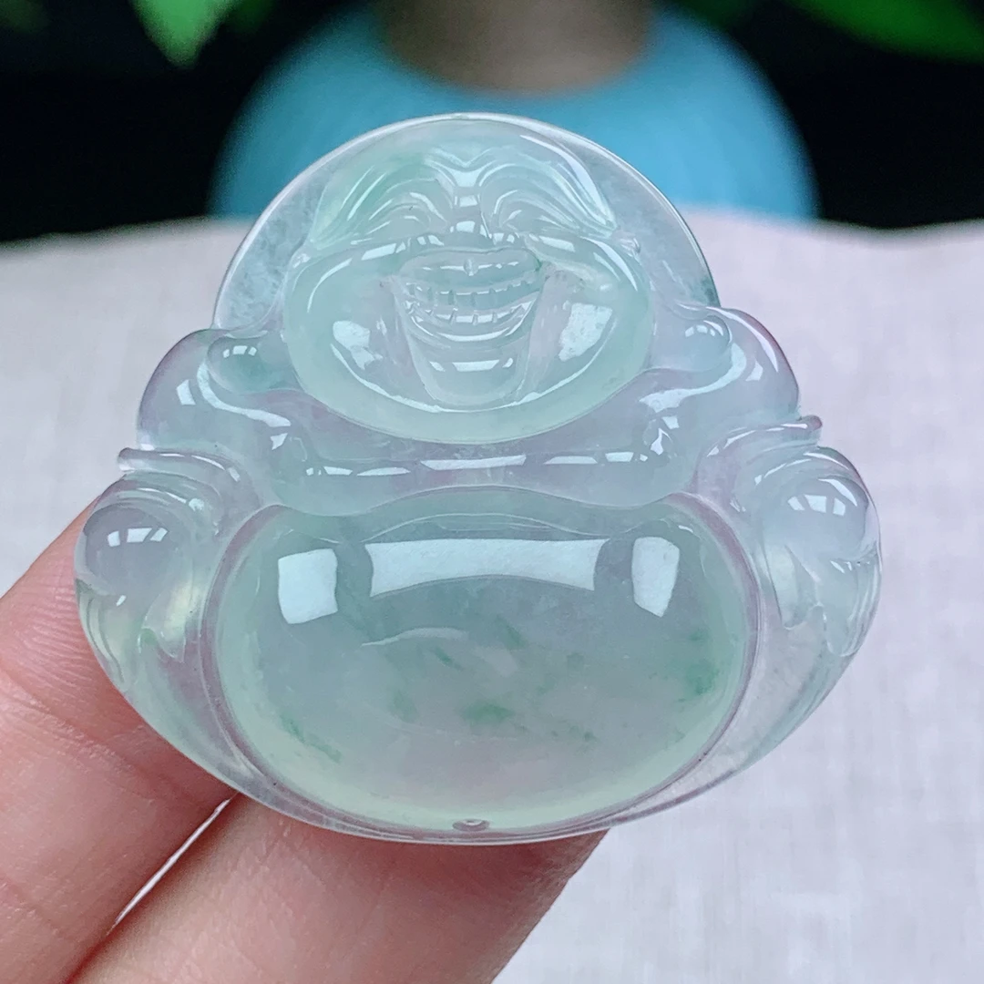 y缅甸天然翡翠A货37.2-40.7-8.4玉石冰种飘花佛公吊坠礼物冰透