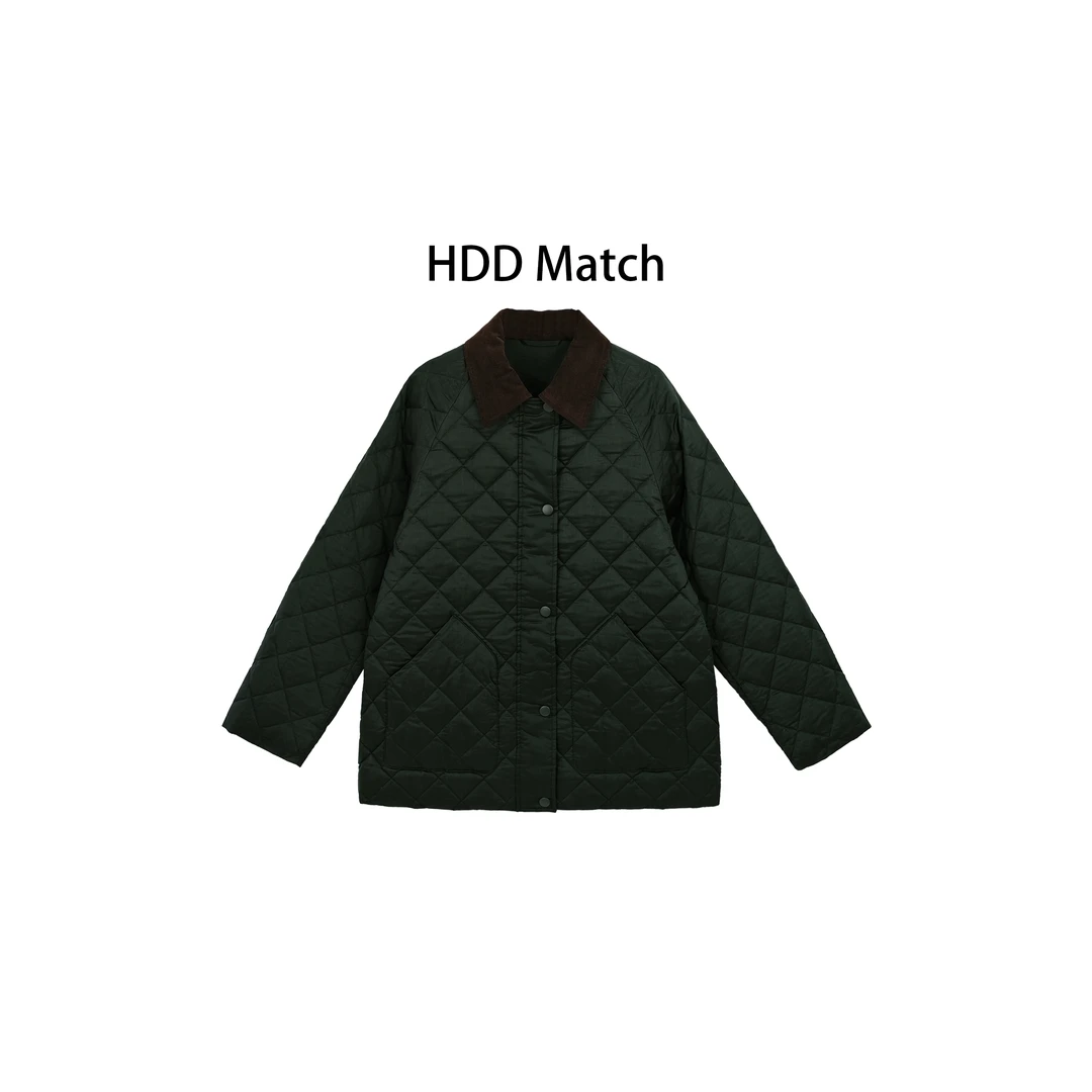 HDD- "暖暖冬季" 90白鸭绒 定制拼接条绒领宽松羽绒服外套 Y8942