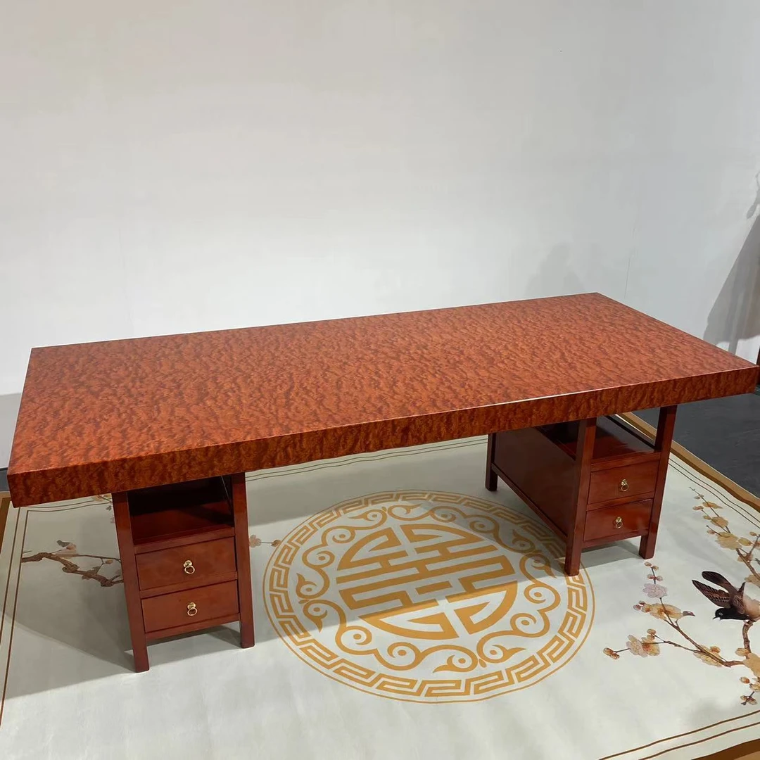 巴花水波纹纹理大板茶桌配脚架