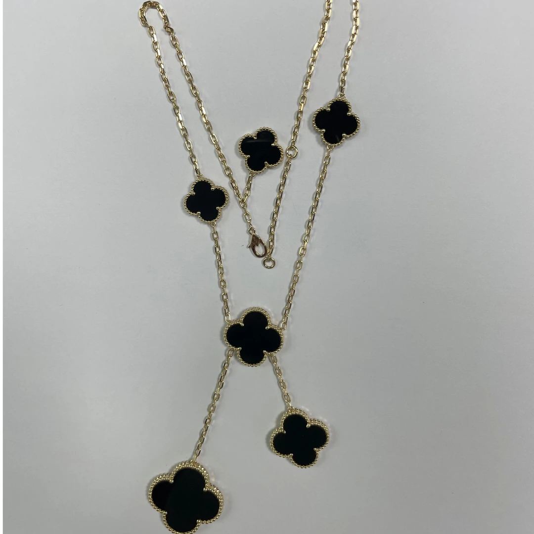 【CHERISH】18k  k黄黑四叶草六花项链