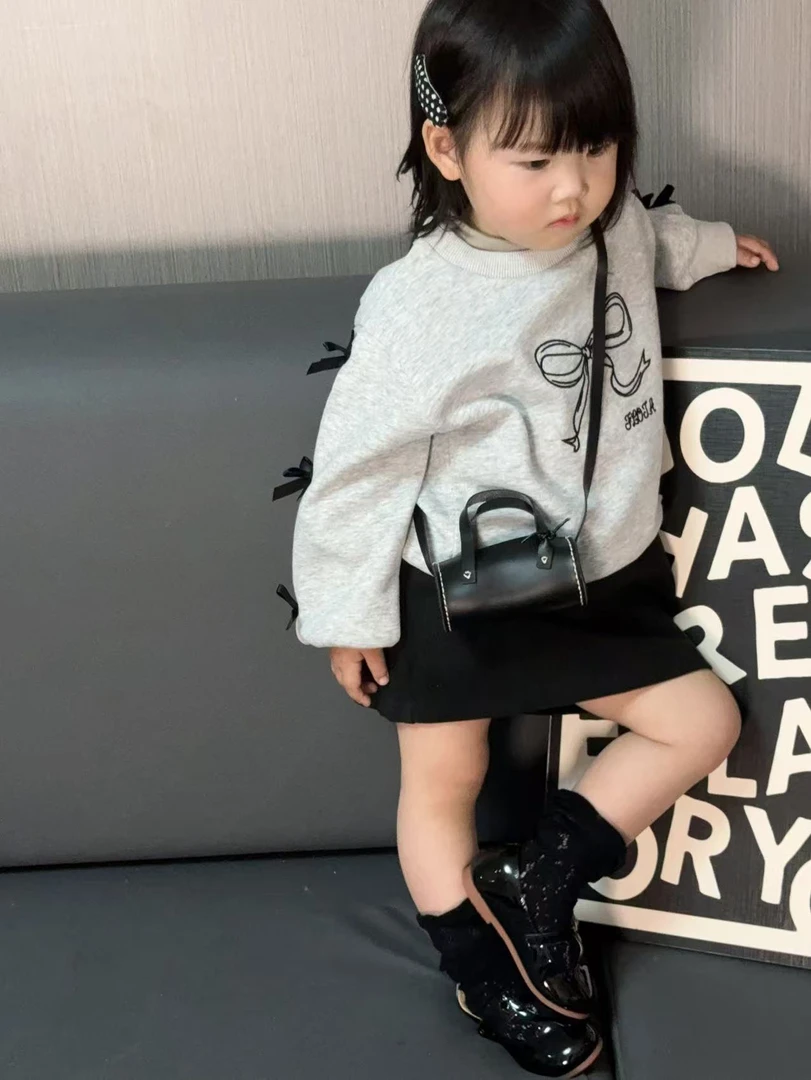 XJ.女童蝴蝶结卫衣春季新款儿童长袖卫衣短裙套装