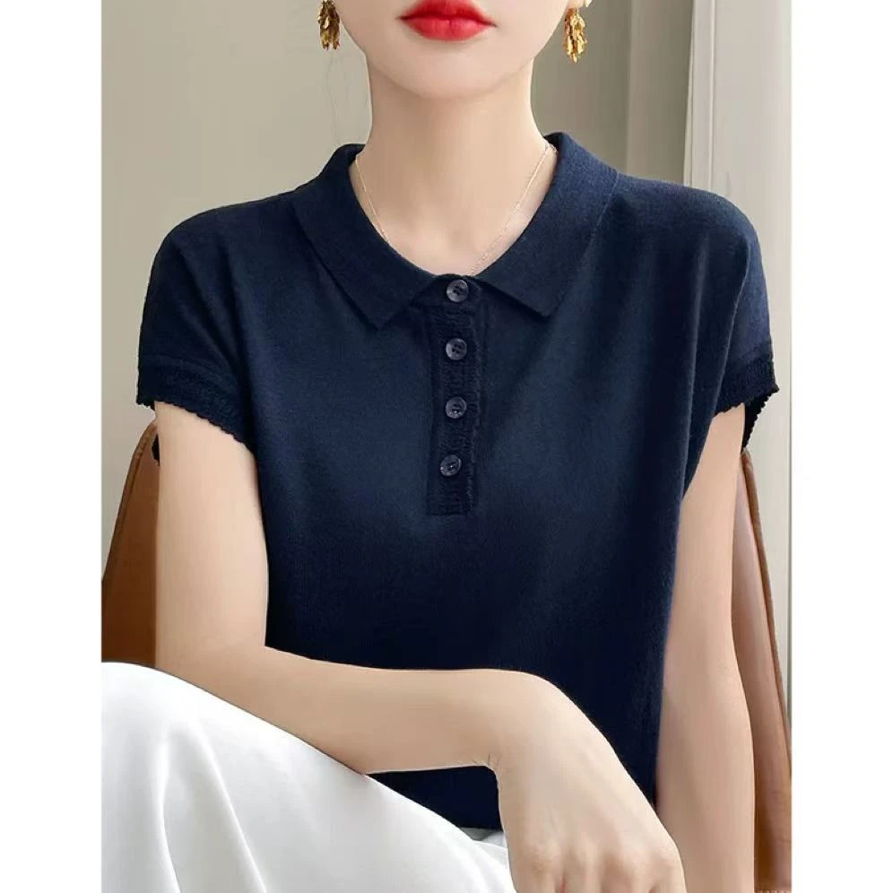 丽丽家~沉香时尚休闲百搭女士夏季翻领短袖上衣女人味上档次女装