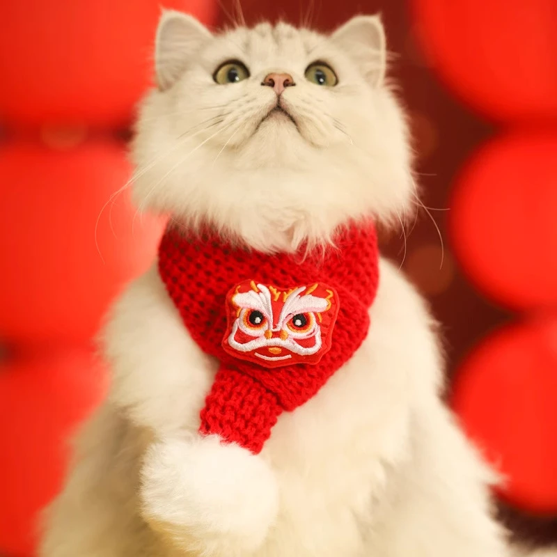 宠物新年围巾围兜小猫过年猫猫装饰围脖狗狗衣服冬天猫咪配饰用品
