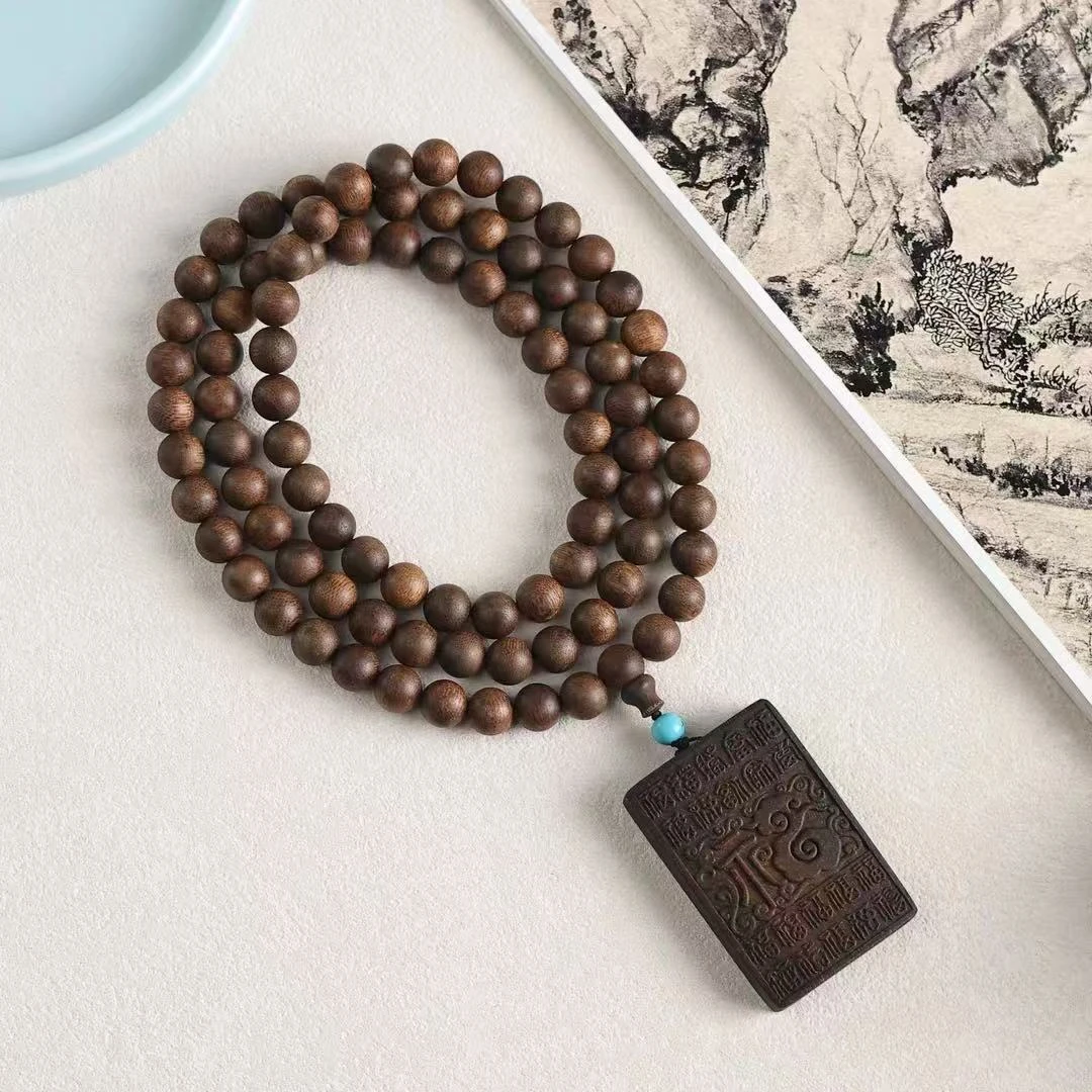 沉香【一念】L008富森之上老料红土10mm多圈手串配沉贵宝百福牌