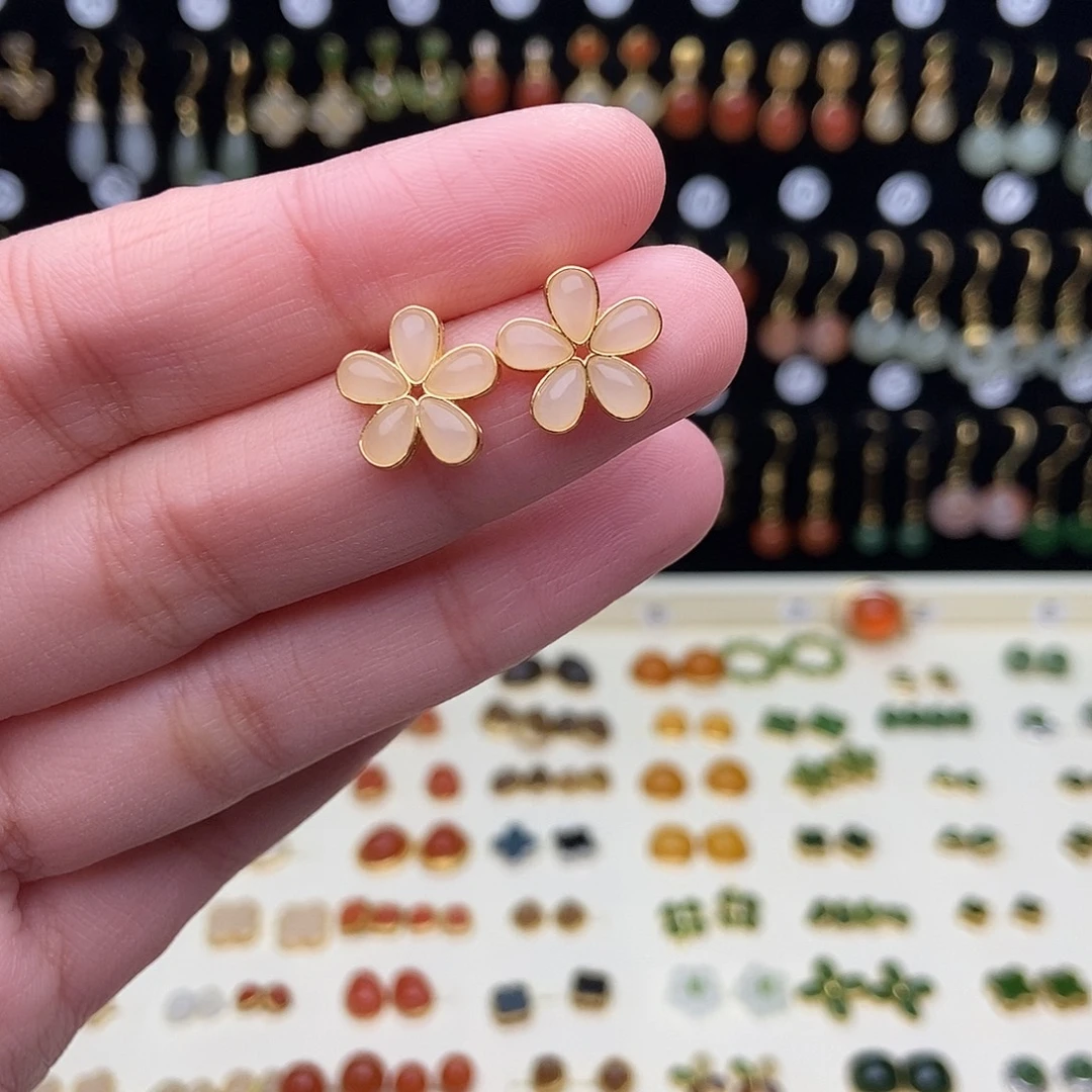 和田玉银S925镶嵌耳饰