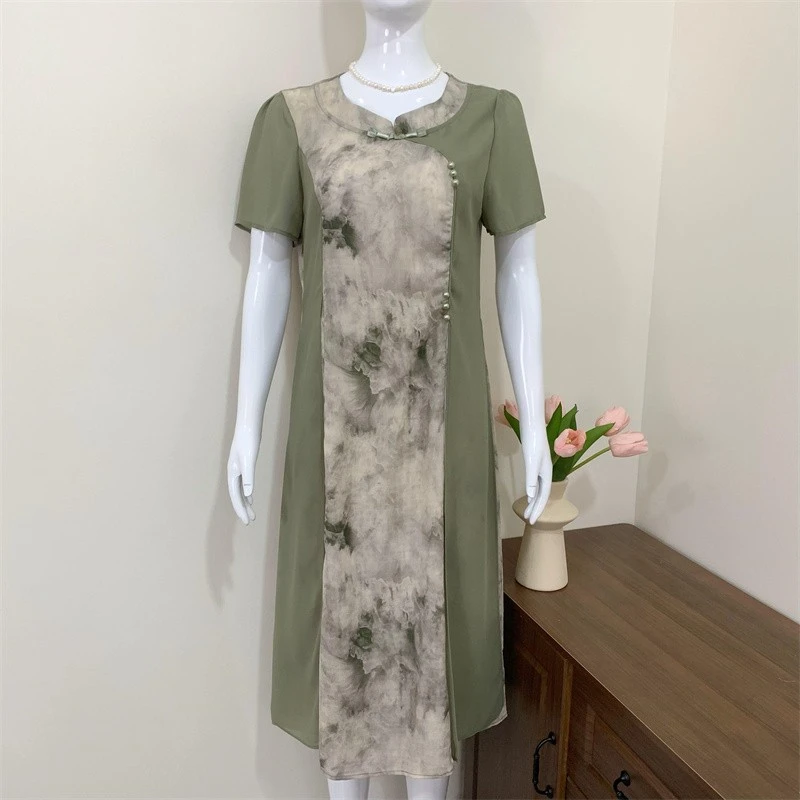 新中式高贵妈妈连衣裙2025新款洋气雪纺裙子中老年夏装气质长裙女
