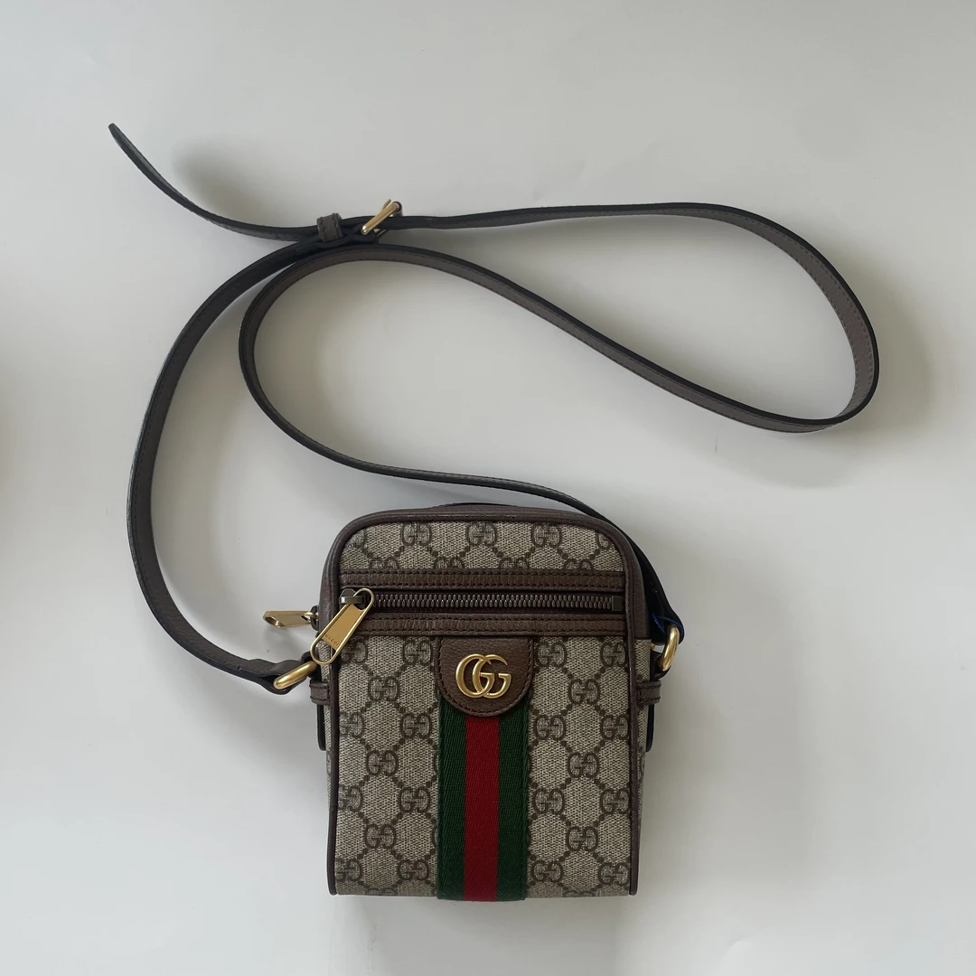99新 GUCCI/古驰 古驰棕老花单肩包小号192-18/14.5.5