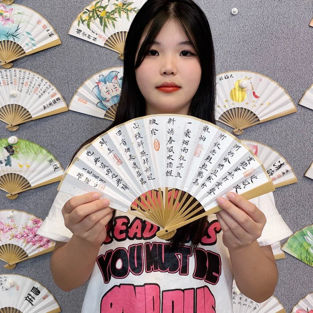 书法6寸玉竹-纯手绘-文玩扇骨（默认粘好）