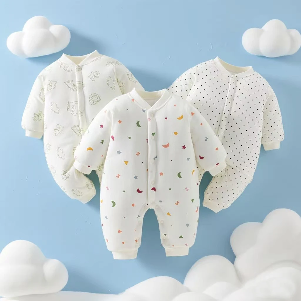 【淇博贝尔】150g秋冬新生婴幼儿宝宝加厚纯棉保暖锁温爬服连体哈衣