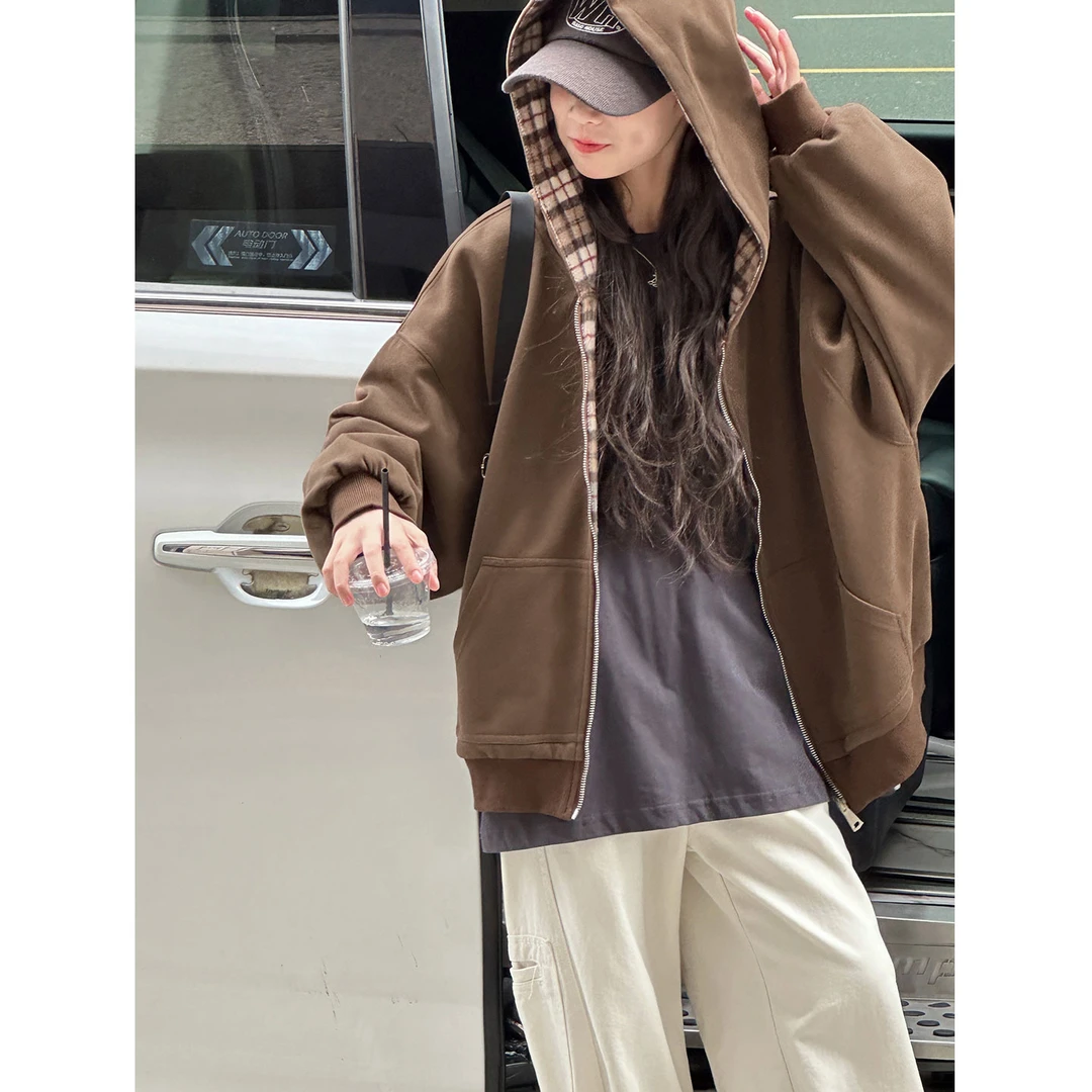 K29865孙小美复古双面穿女童秋装卫衣外套2025新儿童连帽上衣春秋