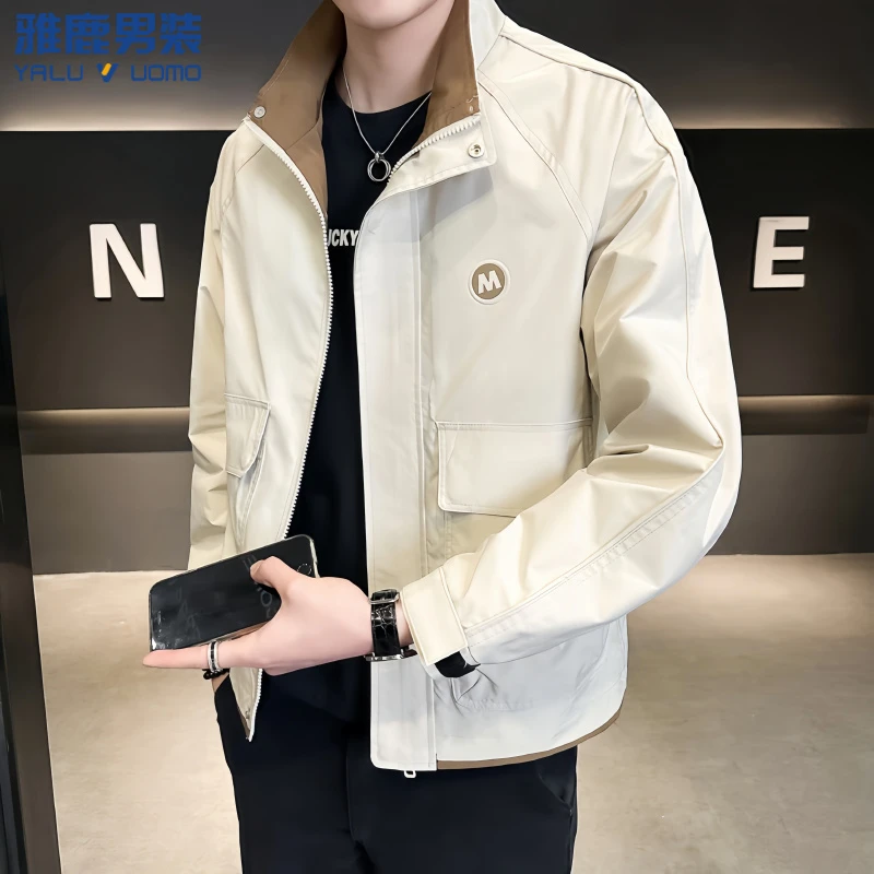 雅鹿男装春季潮牌春秋男装夹克时尚韩版外套翻领春款帅气百搭美式