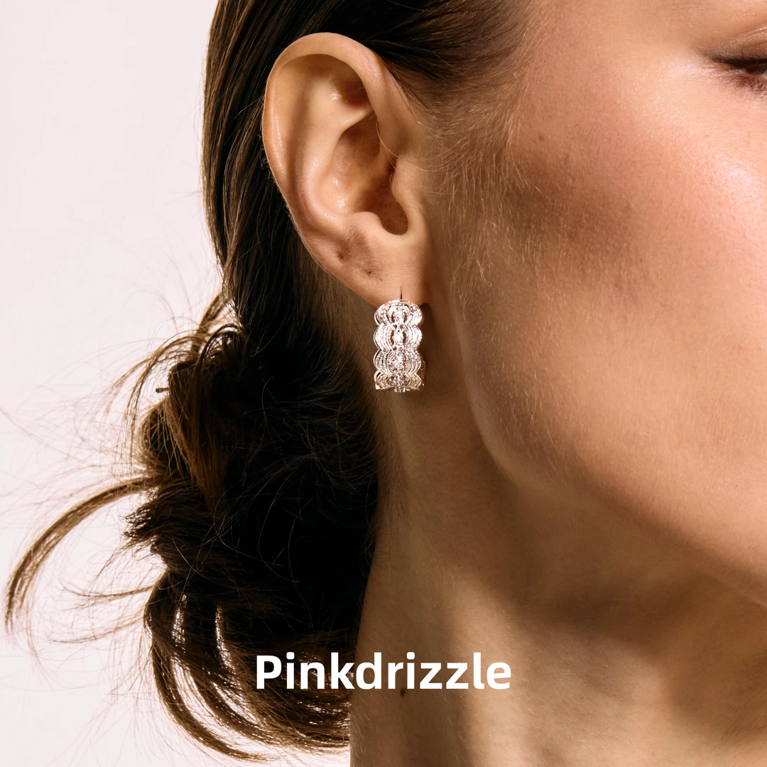 Pinkdrizzle 铜合金合成锆石耳饰 布鲁日蕾丝耳饰小众精致百搭
