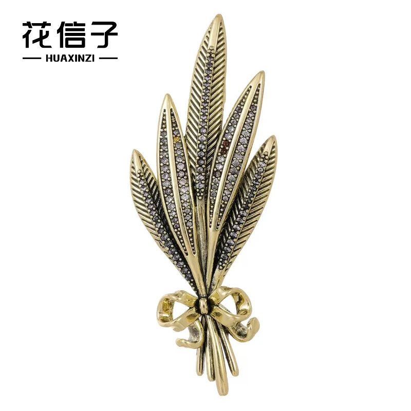 铜合金合成锆石胸针 5719 中古麦穗 素款复古西装配饰胸花别针