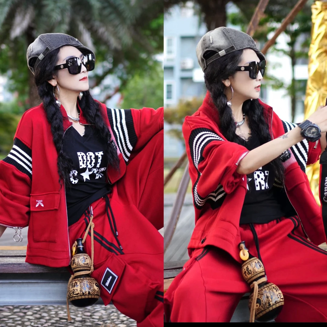 潮牌欧货新款秋季外套1025款红色拼色休闲洋气宽松时尚