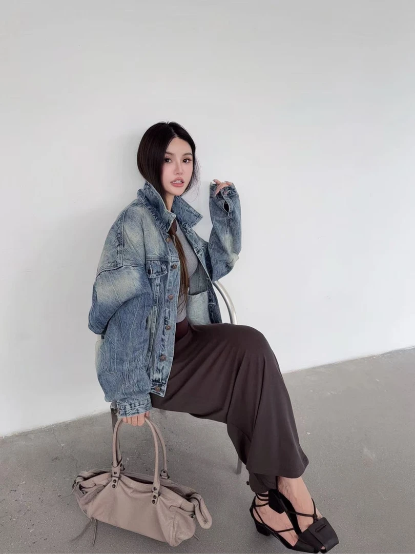 LQ LIMCIAO复古翻领显瘦牛仔外套 0747（福福）