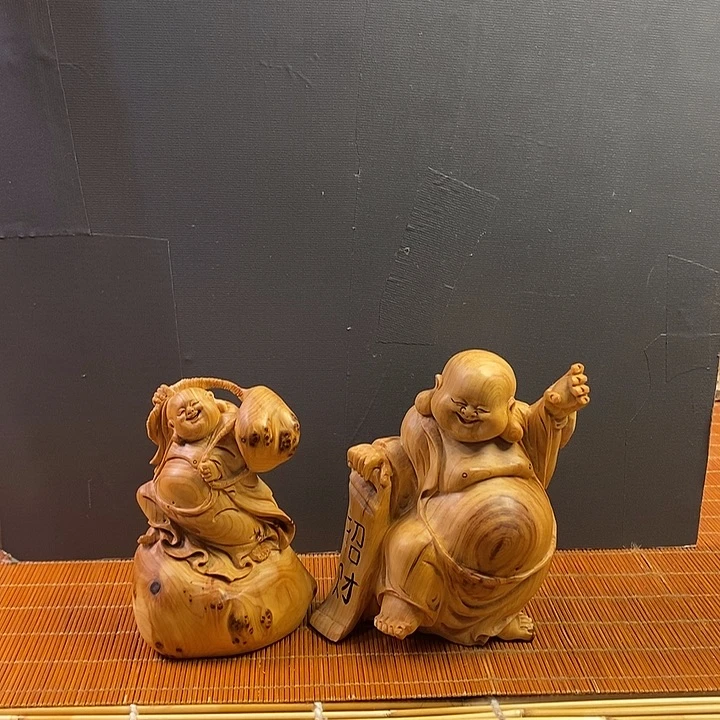 X***L柏木崖柏弥勒摆件2件
