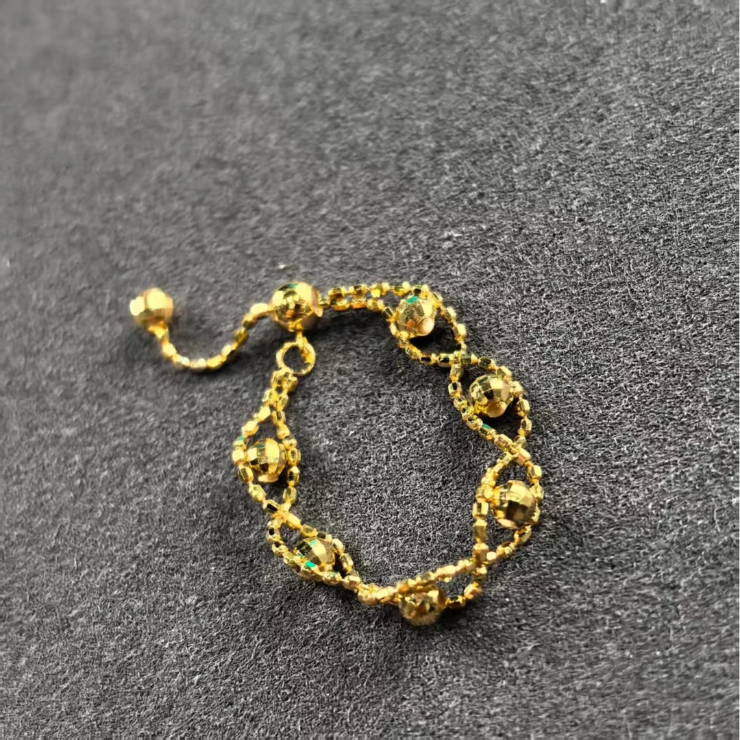 【媛媛】18k金镭射珠蕾丝戒指可抽拉调节
