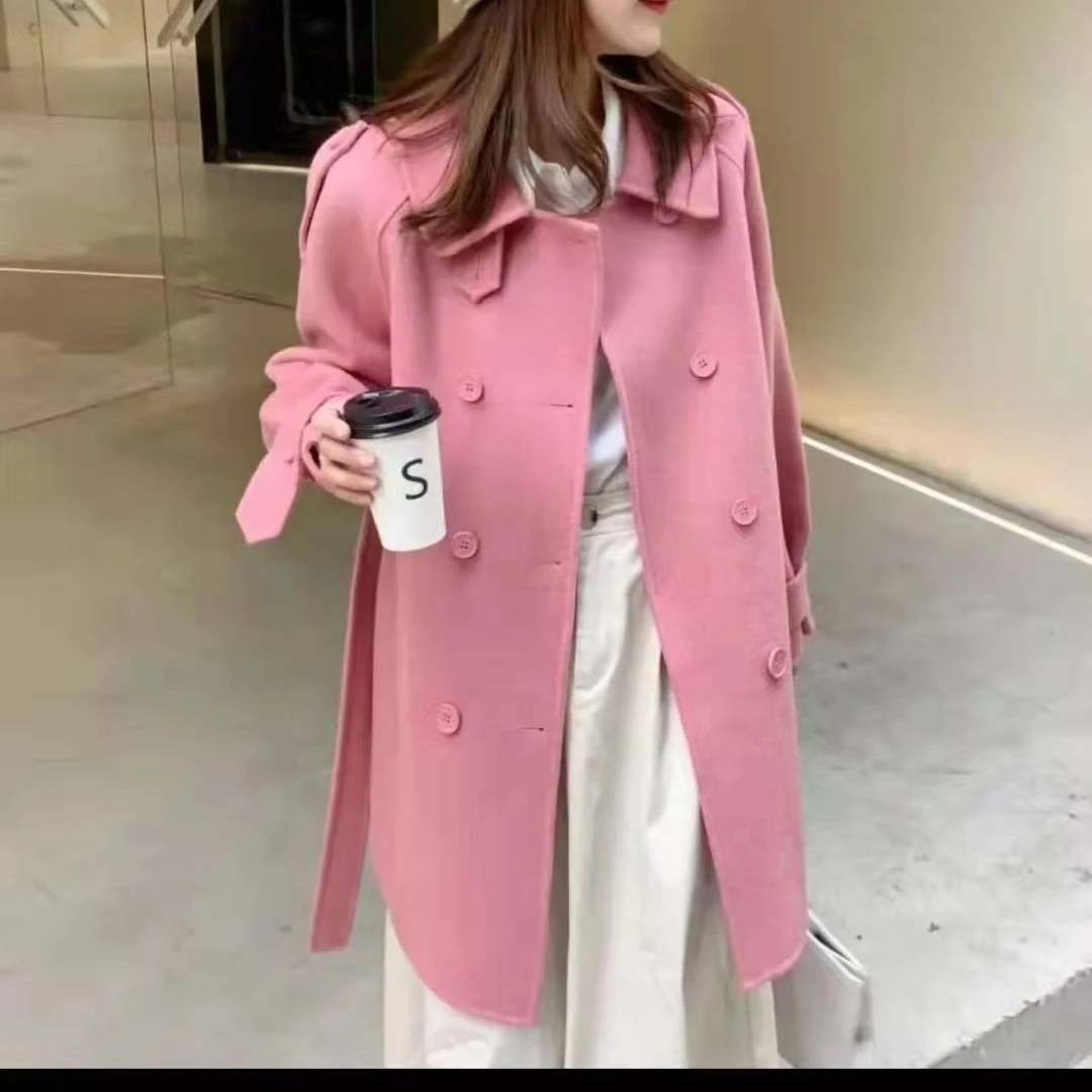 欧加粒粒  双排扣腰带羊绒双排扣中长款外套  G99996