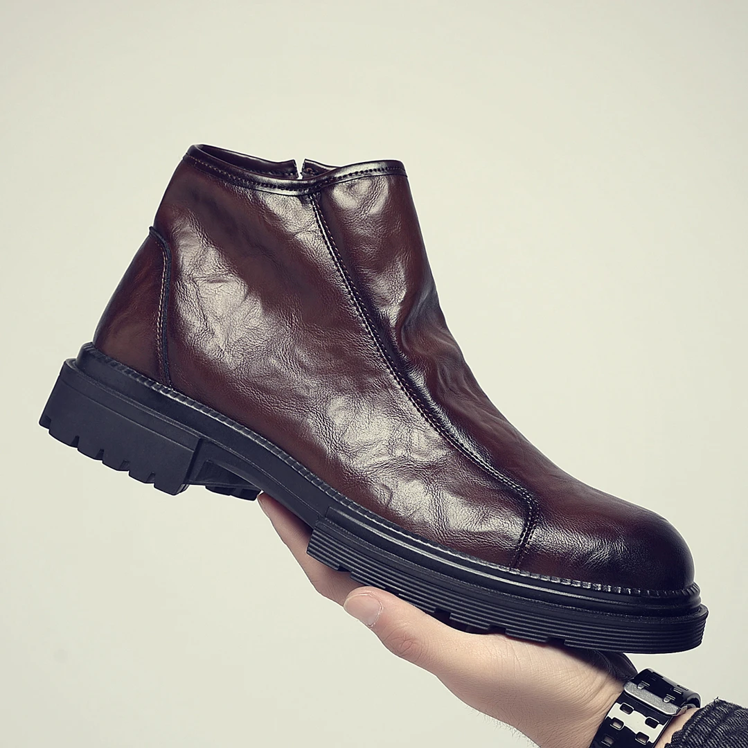 摩蓓2025秋冬新款男士切尔西马丁靴百搭洋气真皮男鞋