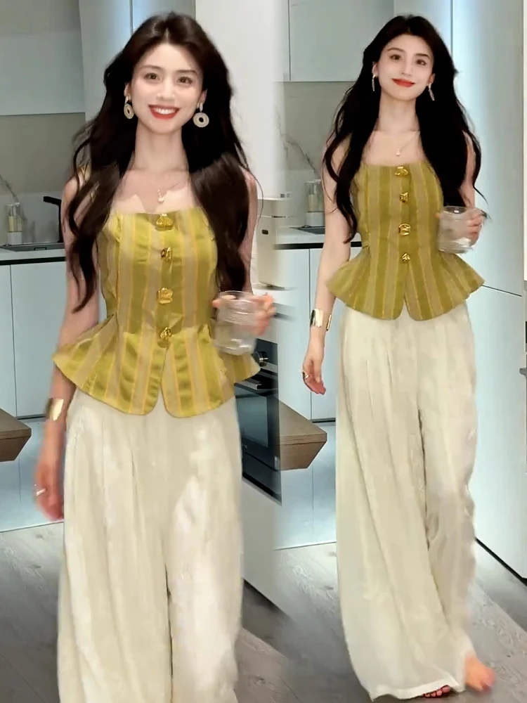 吊带套装女2025爆款新款洋气法式夏季上衣阔腿裤气质两件套显瘦