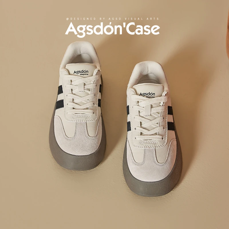 奥古狮登厚底德训鞋女2025新款秋季休闲运动板鞋复古百搭小白鞋H