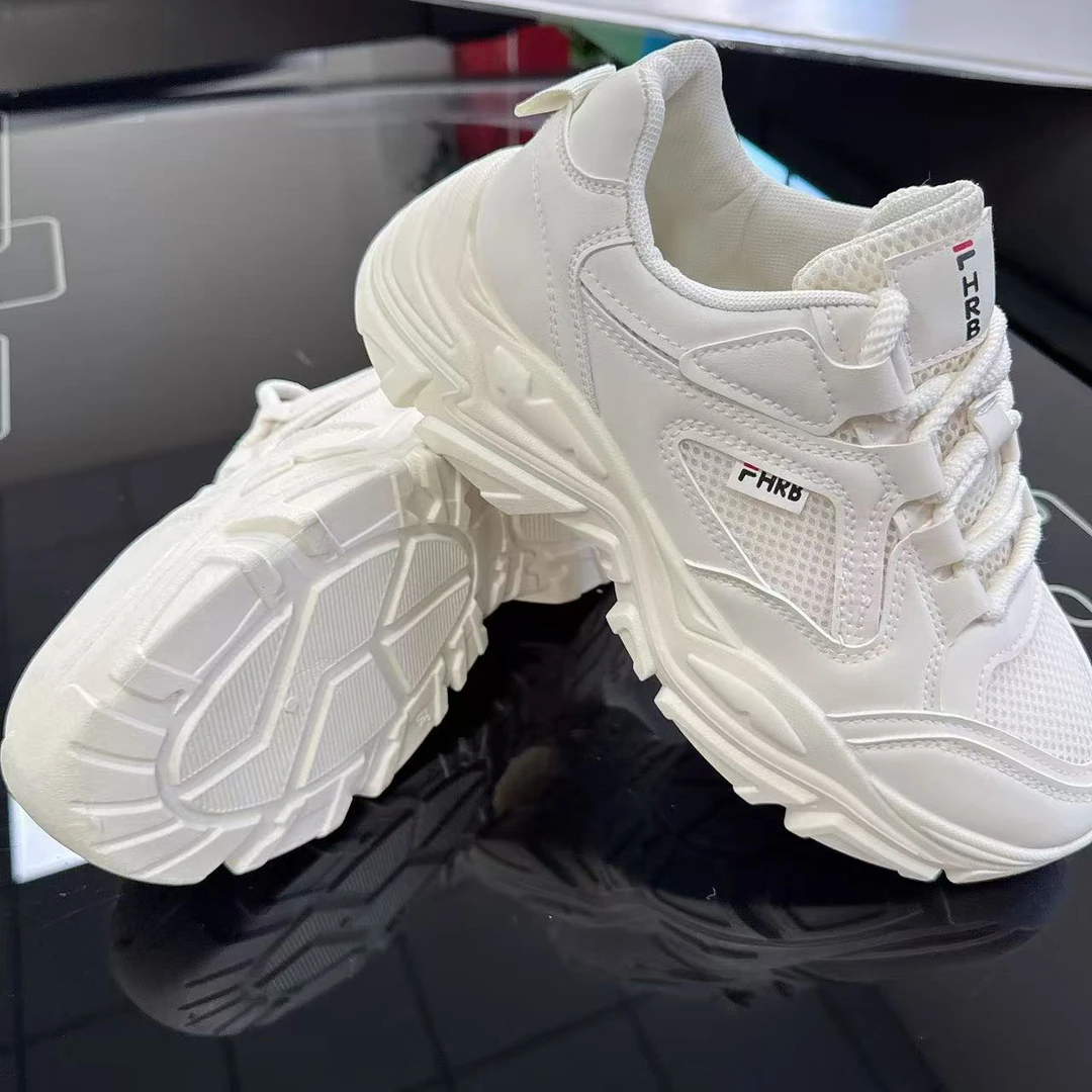 白色女款女士百搭时尚休闲鞋加绒老爹鞋厚底潮流