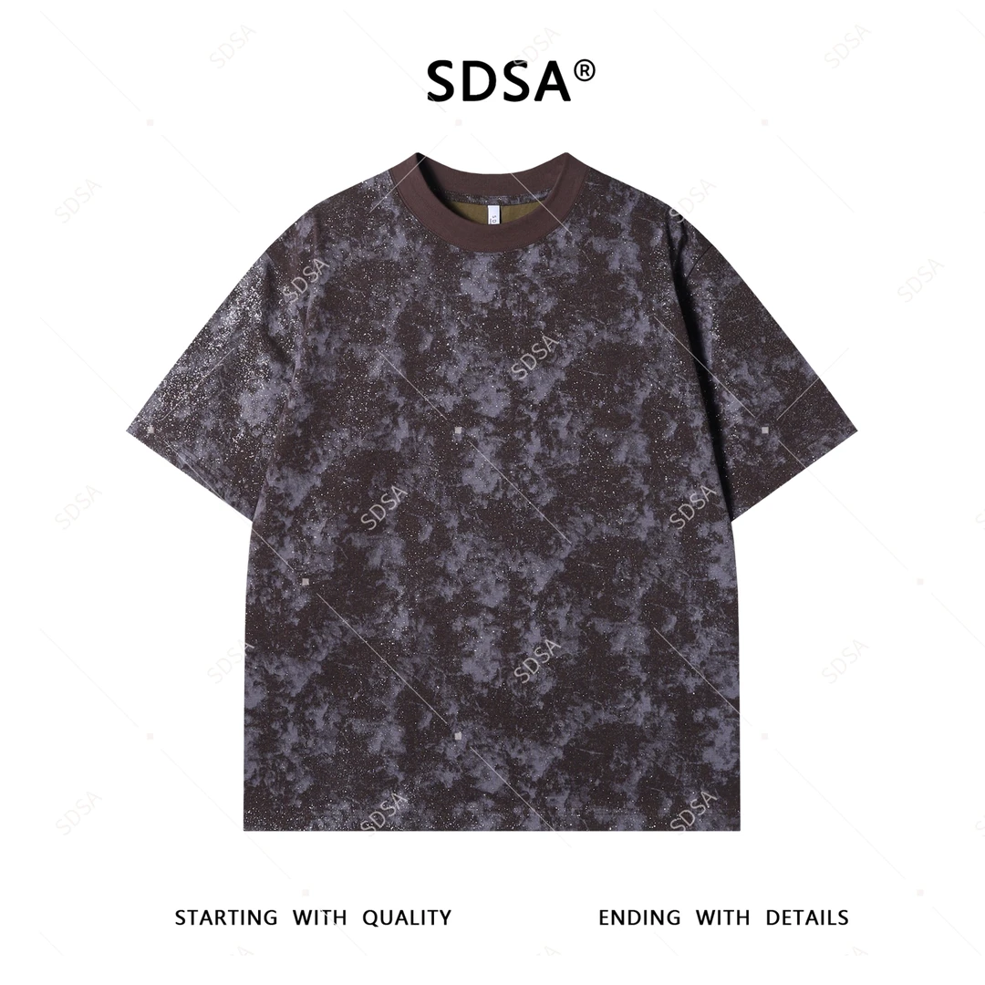 SDSA夏季新款男士痞帅简约扎染满天星圆领短袖T恤宽松时尚上衣