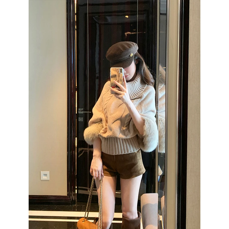 温柔慵懒风一字肩针织上衣女小众设计感宽松显瘦御姐气质毛衣衫潮