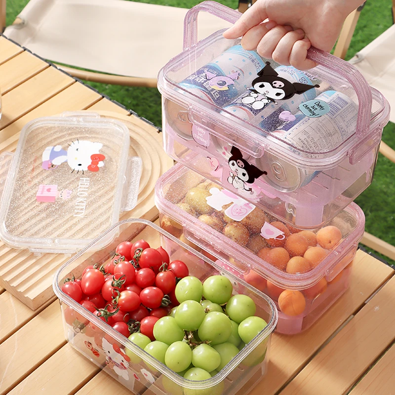 三丽鸥可爱手提沥水保鲜盒露营野餐户外便携移动小冰箱水果收纳盒