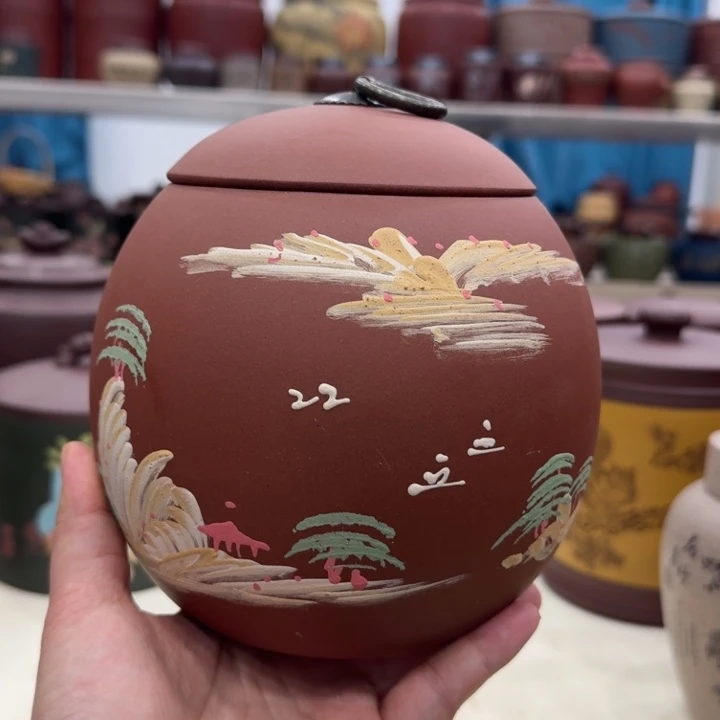 紫砂茶叶罐红龙蛋泥绘清仓价