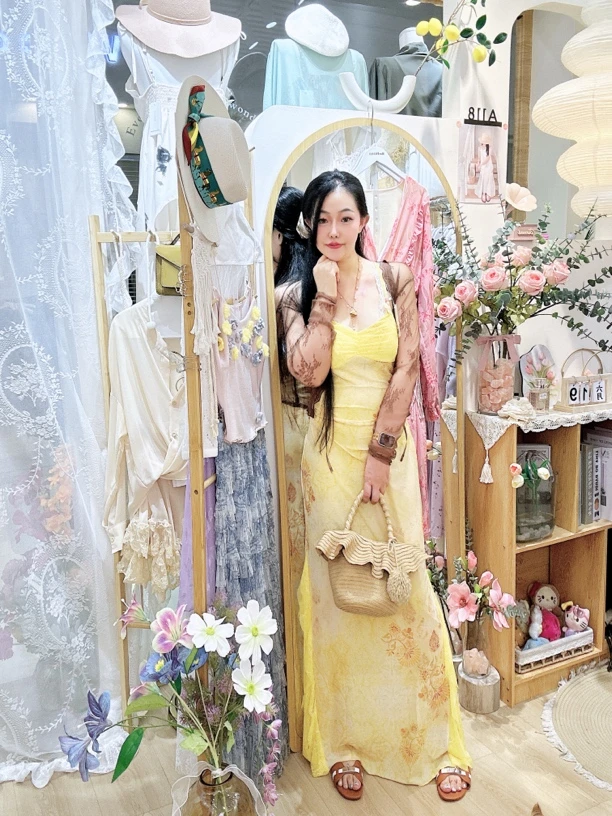 【金妮家小香风】法式印花飞飞袖修身显瘦包臀鱼尾吊带连衣裙
